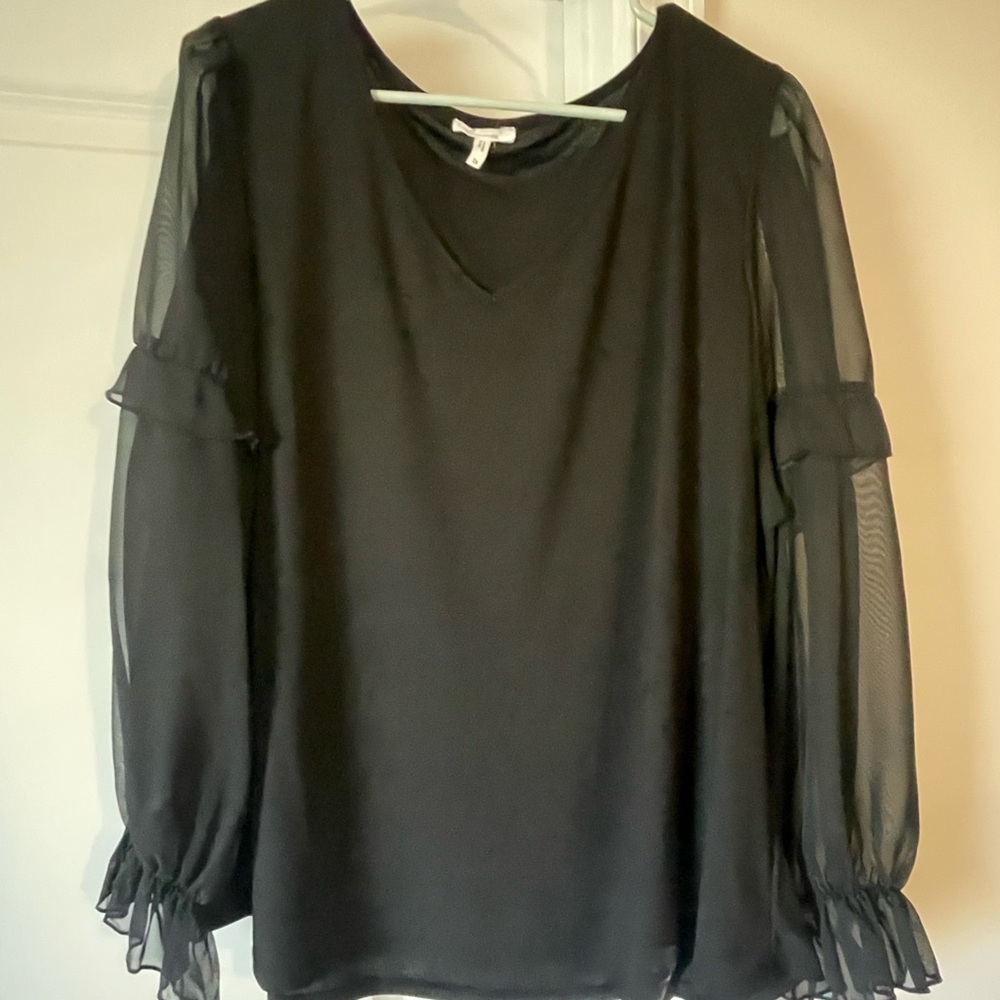 Maurices Black Puff Sleeve Blouse with Ruffled Boxy Style